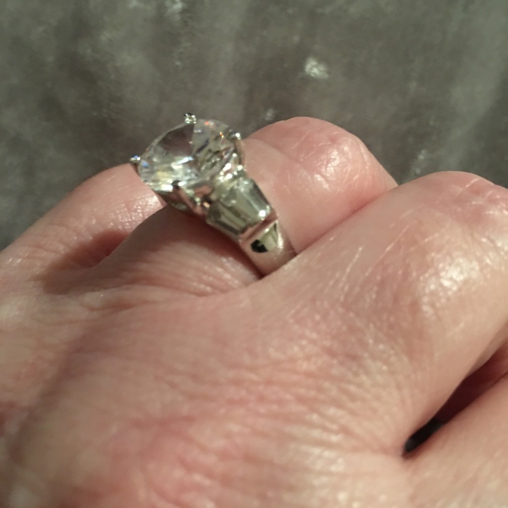 Sterling Silver Simulated Round Solitaire Ring 6 - image 8